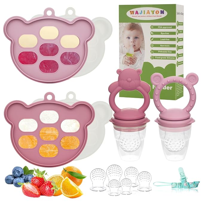 Baby Breastmilk Popsicle Molds & Baby Fruit Feeder (6 Pack), WAJIAYON Infant Food Freezer Tray Storage Containers, Silicone Teething Pacifier Feeder and Teether for Babies
