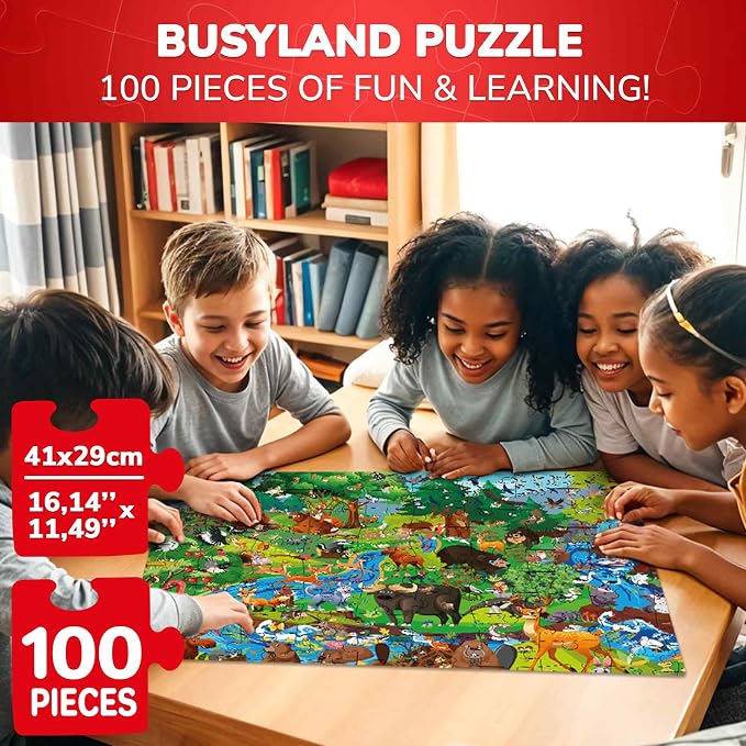 QUOKKA 100 Piece Puzzles for Kids Ages 6-8 – Intricately Illustrated Forest Animals Puzzle for Kids Ages 8-10 – Educational Busyland Game Packed with Visual Details for Boys and Girls