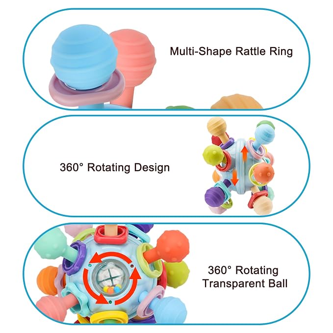 2 Pack Baby Teething Toys for 0-6 6-12 Months, Silicone Soothing Baby Teether Toys & Montessori Sensory Toys for Boy Girl, Safe and Durable Teething Toys for Newborn Infant