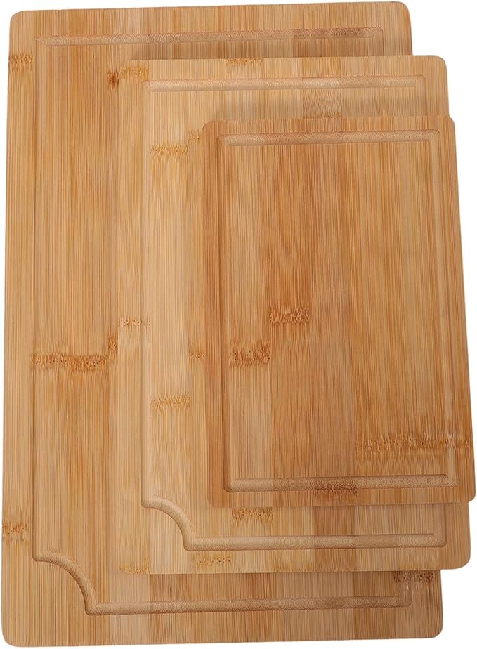 Chopping Boards,3PCS Natural Wood Cutting with Juice Grooves Inner Handles Multi Purpose Kitchen Prep Boards