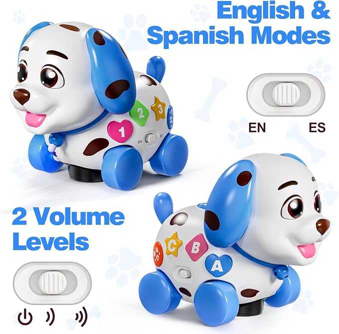 HumorPlay Musical Puppy Baby Toy 6-12-18 Month, Crawling & Walking Toys for 1 Year Old Boy Girl Gifts, Birthday Gift for 1 Year Old Boy Toy, Bilingual Infant Present for 6 7 8 9 10 Month