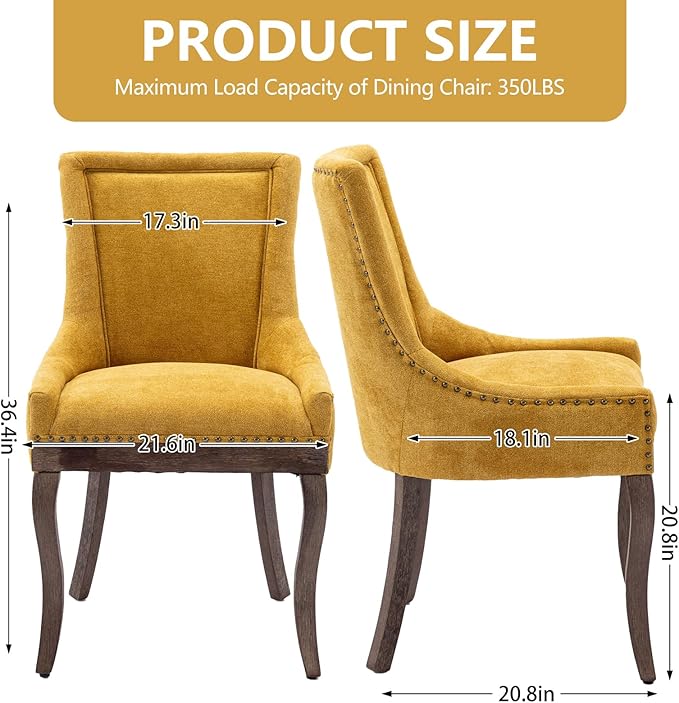 Modern Dining Chairs Set of 4, High Back Dining Chairs Side Chairs with Solid Wood Legs, Upholstered Fabric Dining Room Chairs for Dining Room Kitchen, Yellow