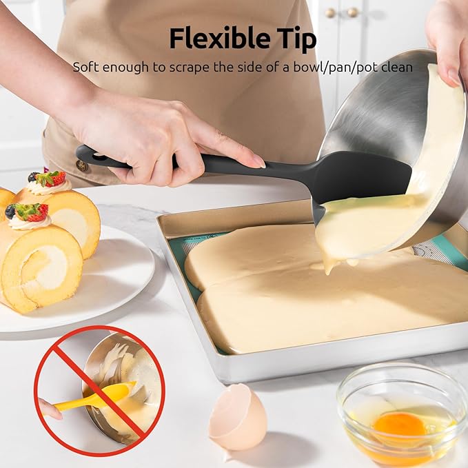 U-Taste Silicone Spoon Spatula Set, 600ºF High Heat Resistant Food Grade Flexible Rubber Scraper, Cooking Mixing Baking Kitchen Utensils Set of 3 (Black)