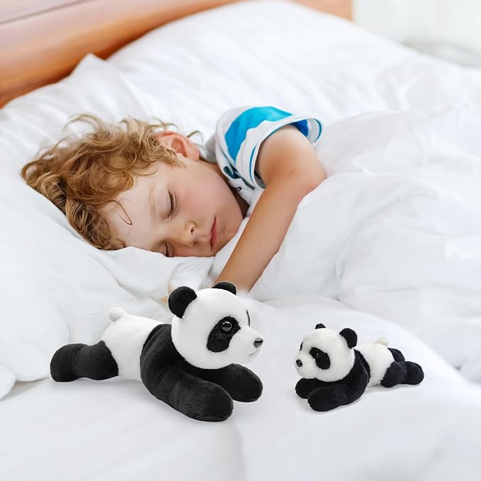 Panda Stuffed Animal for Kids,8 inch Realistic Animal Plush Toy Lying Down Posture Animals,Plush for Boys Girls Adult Birthday Hug Teaching(S-Panda)