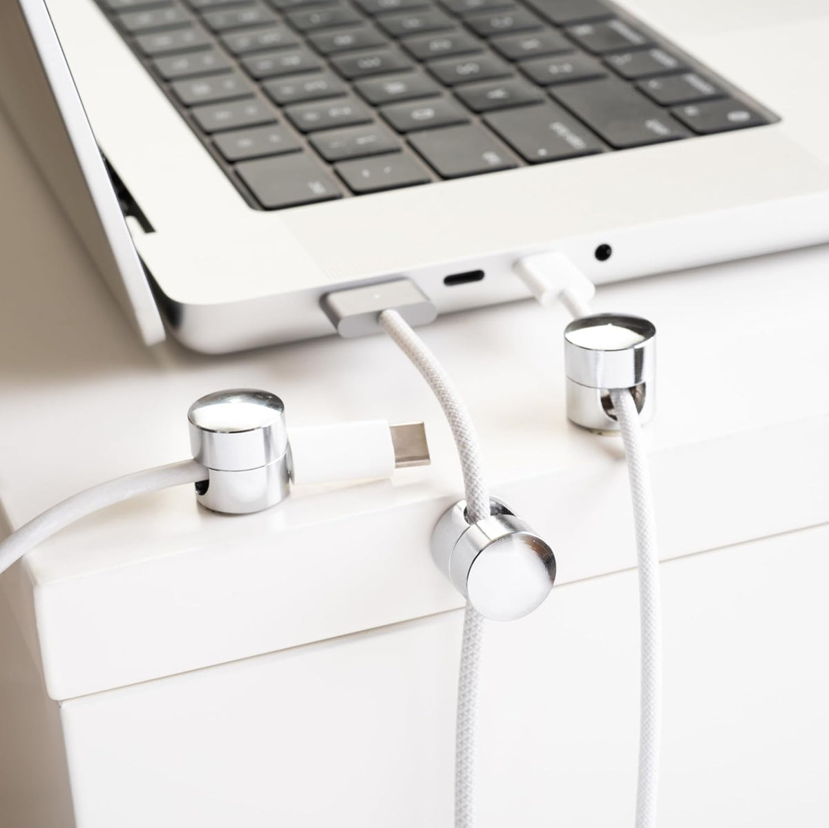 Cable Anchors for Desk Organization | Premium Aluminum Cord Organizers | Charger + Cable Management Clips for Home & Office | Stylish, Sturdy, & Functional | (3 Pack) (Silver)