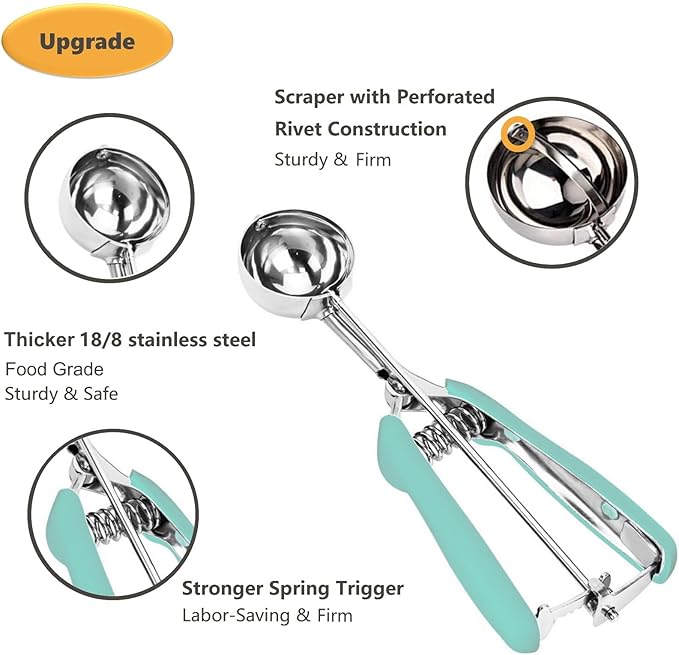 Ice Cream Scoop, Cookie Scoop, 3 Tbsp/ 45 ml/ 1.5 oz Cookie Scoops for Baking, 18/8 Stainless Steel Cookie Scooper for Baking, Ice Cream Scooper with Trigger Release, Cookie Dough Scoop (Mint)
