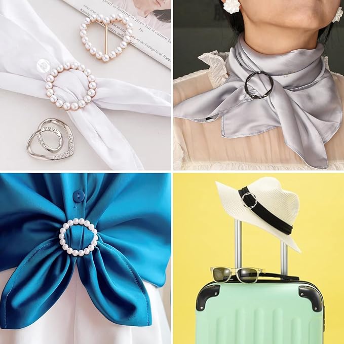 20 Pcs Scarf Ring and Slides for Scarves, Scarf Rings Clip Pin T Shirt Ties Clips for Women, Metal Gold Silver Round Circle Waist Clip Scarf Buckle Tshirt Clip Tightener for Loose Clothes Accessories