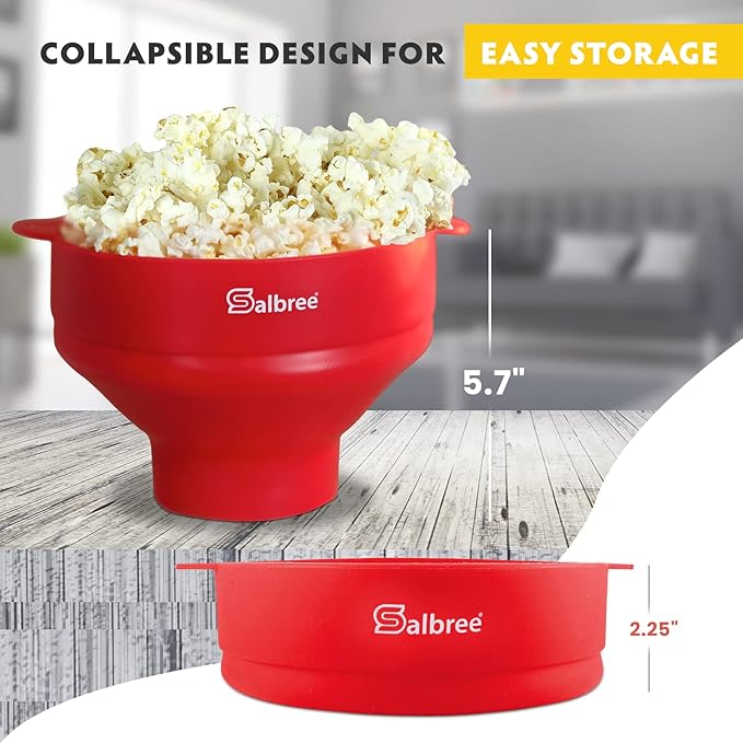 The Original Salbree Microwave Popcorn Popper Machine, Silicone Popcorn Maker, Collapsible Microwavable Bowl - Hot Air Popper - No Oil Required - The Most Colors Available (Black)