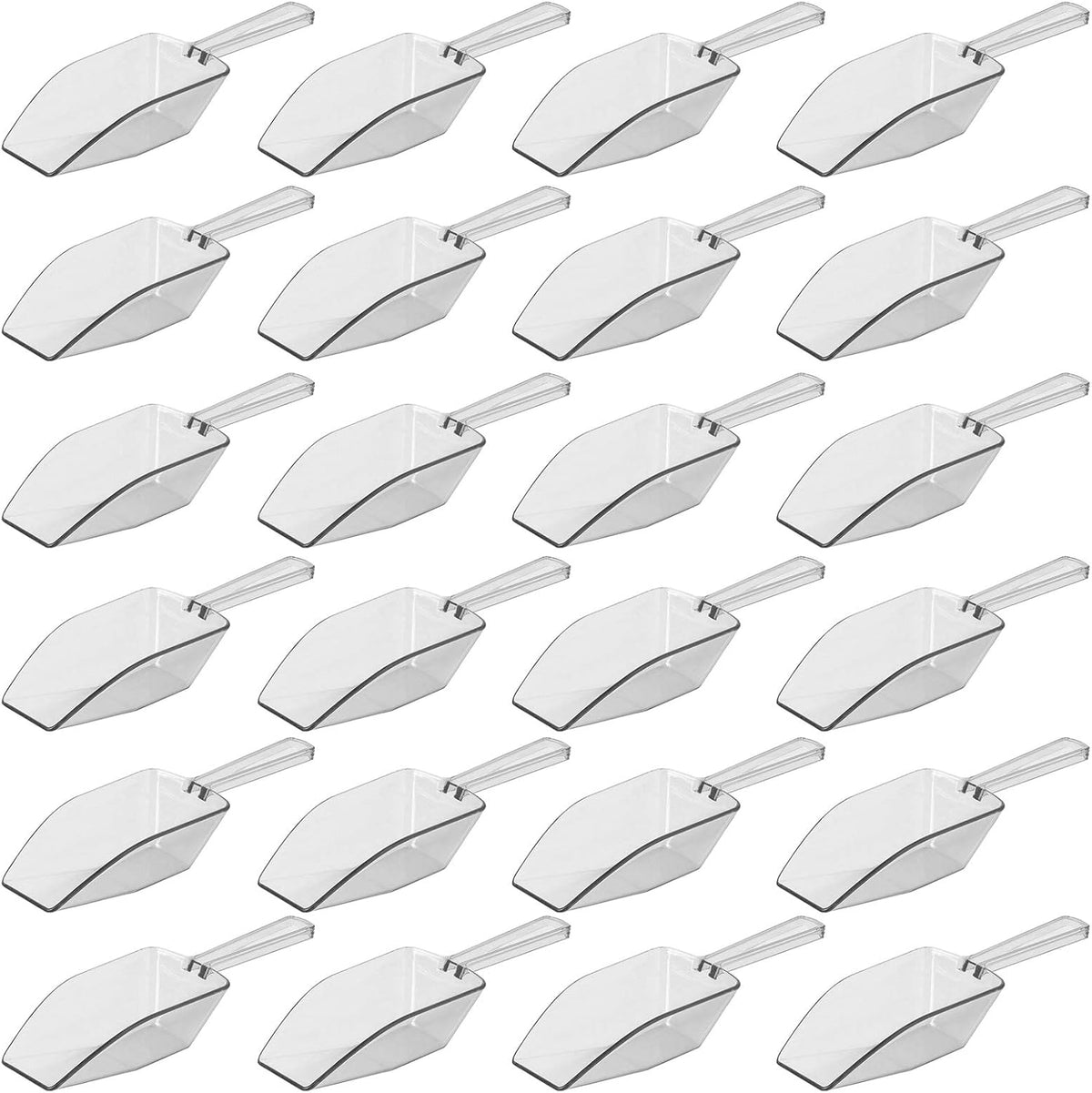 Clear Plastic Acrylic Scoops 24 Pcs | 6.5” Medium Kitchen Scoop | Wedding Desserts | Candy Buffet, Ice Cream, Protein Powders, Coffee, Tea, Flour (24 Pack, 6.5")