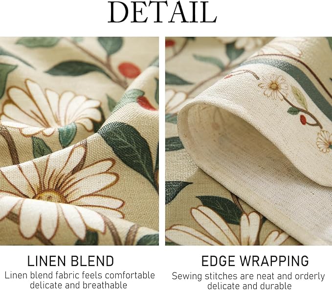 ISAENNE Designer Green Linen Small Square Table Cloth,Floral French Country Indoor Tablecloth,Stain Resistant Home Decor Tablecloths for Dining Kitchen Thanksgiving Christmas Party,55"*55"-Brune