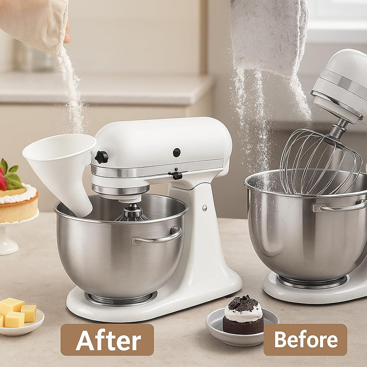 Flour Funnel for Kitchen Aid Stand Mixer, Plastic Funnel with Easy-Pour Attachment Fits KSM150 5-Quart Tilt-Head Mixers, Mess-Free Baking Accessory for Flour, Sugar, and Egg Liquid (BLACK1PCS)