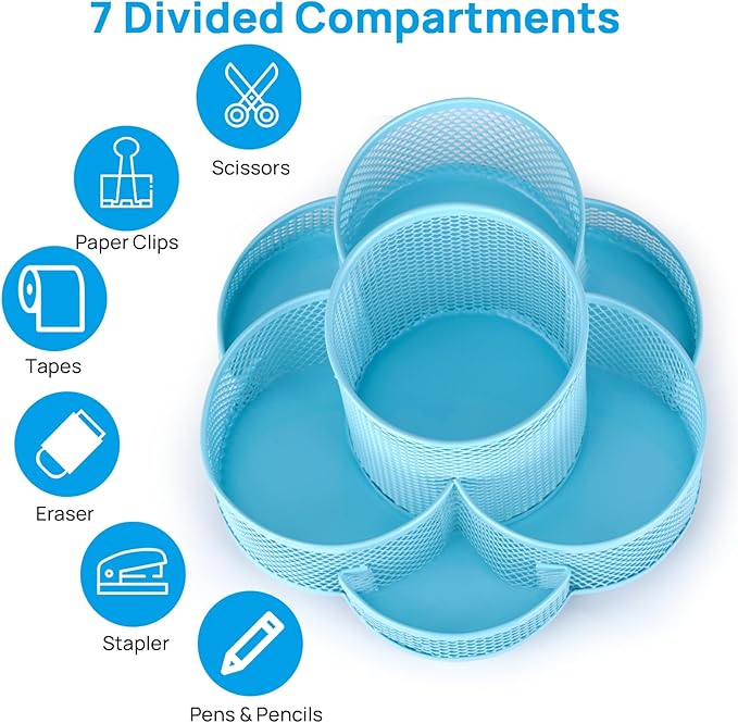Topwey Pen Holder for Desk, Rotating Pencil Holder, Cup Holder for Desk Office, Pen Organizer (Sky Blue)