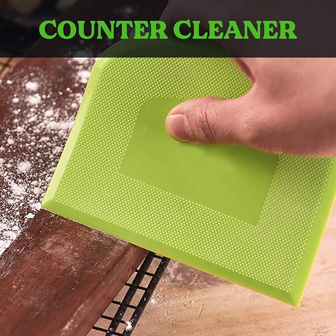 SURDOCA Dough Scraper Bench Scraper - 3P 10.6x6.7" Plastic Flexible Bowl Scraper, Sharp Edge & Angles Cake Scraper. Non-Slip Bakeware Decorating Tools Sculpting & Modeling Tools - White+Green+White