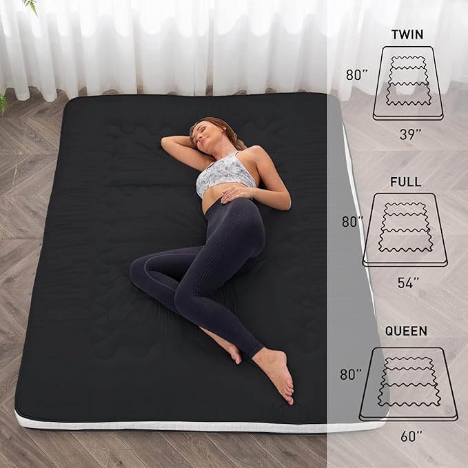 Dr.Futon Japanese Floor Futon Mattress Extra Thick Folding Roll Up Bed Topper Mat for Guest,Lounger and Tavel