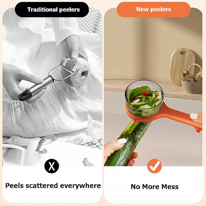Peeling Knife With Storage Box, Fruit And Vegetable Peeler With Container, Double-Sided Stainless Steel Multi-Function Peeler For Home Kitchen (D-2pcs Orange)