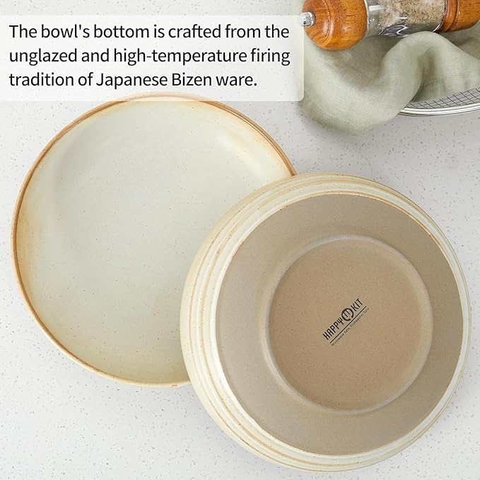 HAPPY KIT 9'' Pasta Bowls, 42oz Pasta Bowls Set of 4, Large Salad Bowl, Ceramic Serving Bowls,Double Reactive Glaze, Ideal for Housewarming, Festivals, Microwave Safe (Ocher)