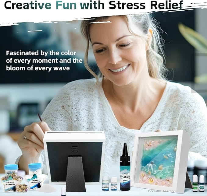 iLAND Crafts for Adults Resin Art Kit DIY Beach Ocean Themed Crafting Adult Girls Night Craft Making Set Date Night Painting Kit for Couples Unique Christmas Gifts for Crafty Women Teen Girls Romantic