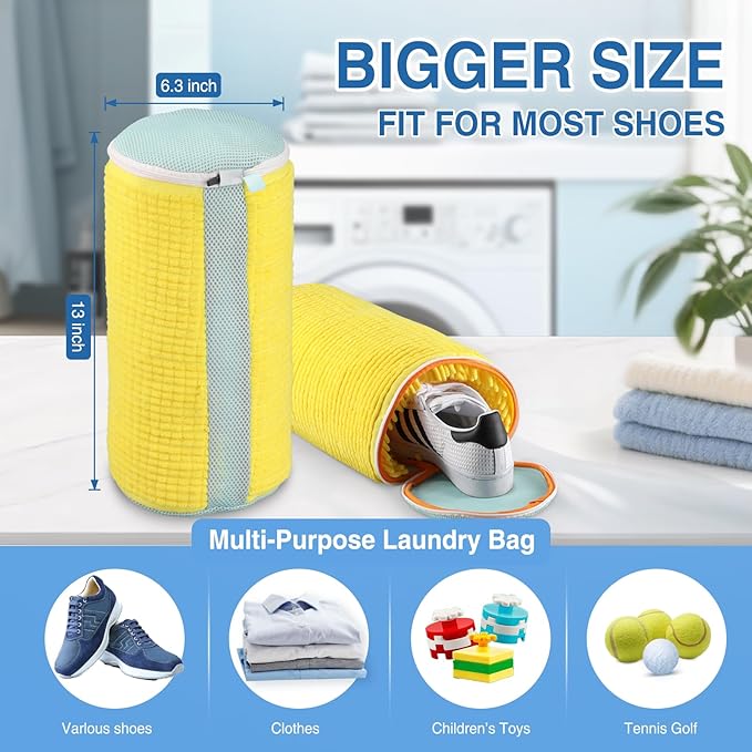 Shoe Washing Machine Bag 2PCS, Reusable Durable Zipper Laundry Bag Shoe Washing Bag for Washer and Dryer, Sneaker Tennis Cleaning Bags, Yellow