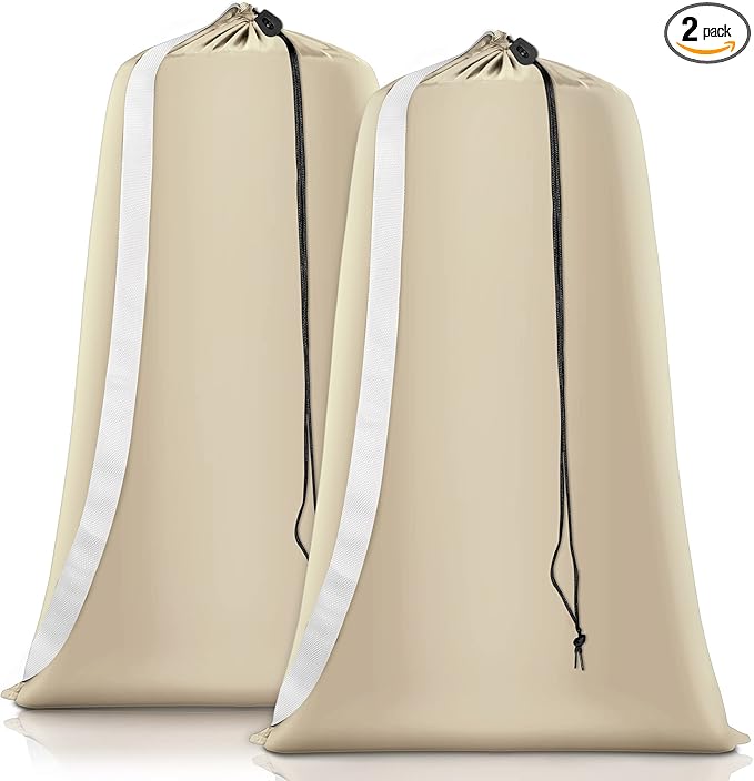 Heavy Duty Laundry Bag 2 Pack XL Nylon Laundry Bags with Straps, Washable Large Dirty Clothes Organizer with Drawstring Closure, Travel Washing Bag Fit a Laundry Hamper or Basket
