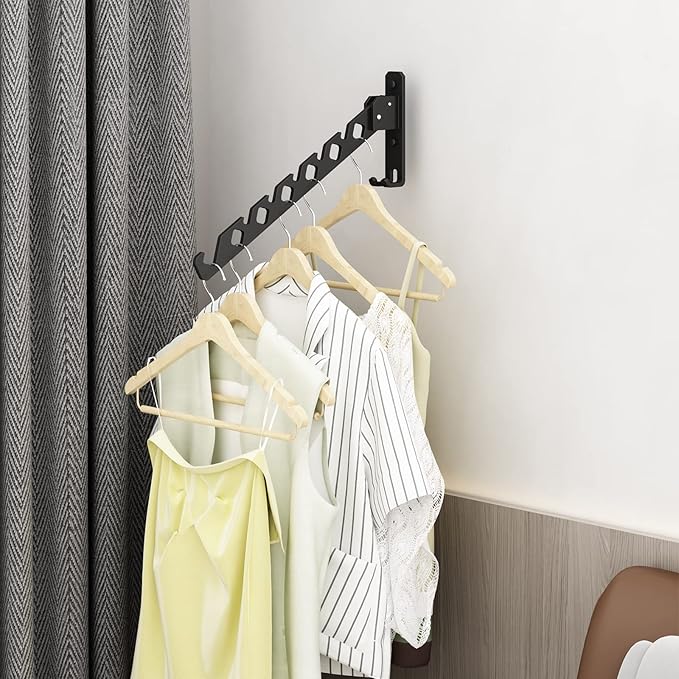 Wall Mounted Clothes Drying Rack, Wall Clothes Hanger Foldable, Laundry Hanger Hook for Bathroom, Wall Clothes Rack Indoor, Perfect for Small Spaces, Matte Black