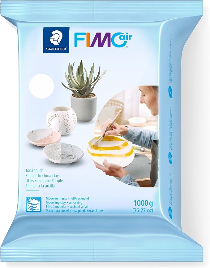 STAEDTLER FIMOair: Air-Dry Modeling Clay, 1 kg, 2.2 lbs - White, Sculpting and Pottery, Ready and Easy to Use, Ideal for Adult Arts and Crafts