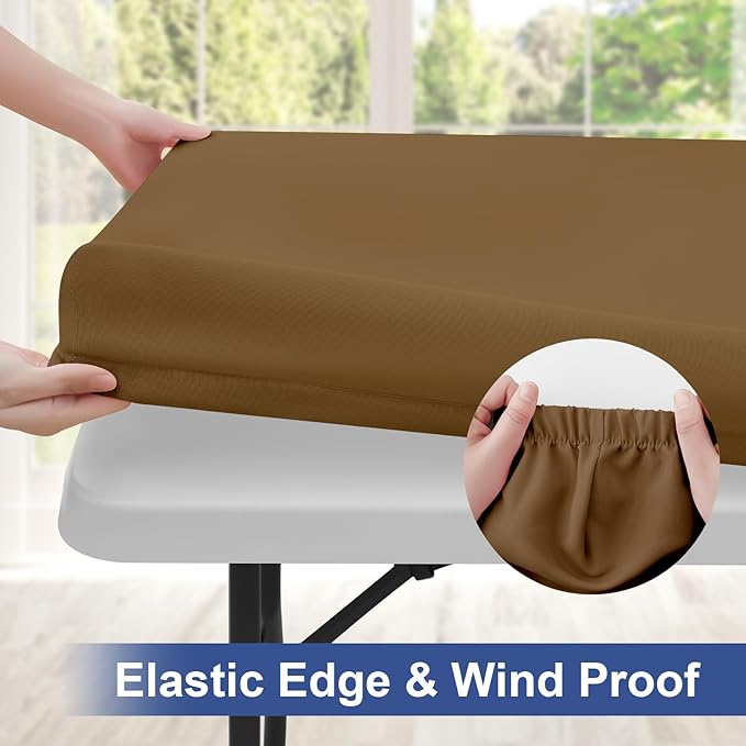 homing Rectangle Table Cloth Cover, Waterproof Polyester Elastic Fitted Tablecloth, Fits for 5 Foot Folding Tables, Washable Table Protector for Picnic, Camping, Outdoor (Brown, 30" x 60")