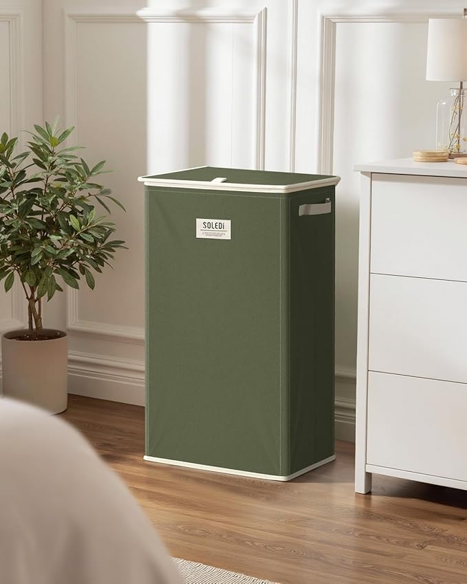 SOLEDI Laundry Hamper with Lid 100L Large & Tall Collapsible Laundry Basket, Clothes Hamper with Bag Removable Easy to Carry, Dirty Hampers for Bedroom, Bathroom, Dorm, College, Avocado