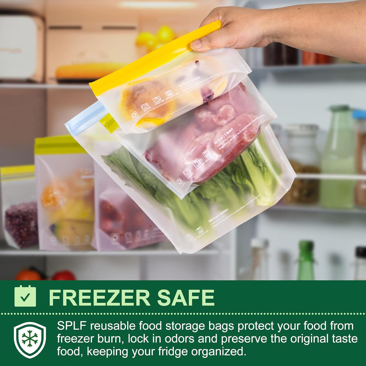 SPLF 10 Pack Stand-Up Reusable Snack Bags Dishwasher Safe, BPA Free Food Storage Bags, Extra Thick Leakproof Freezer Bags Silicone Snack Pouch For Candy, Fruits, Cereal, Home Organization