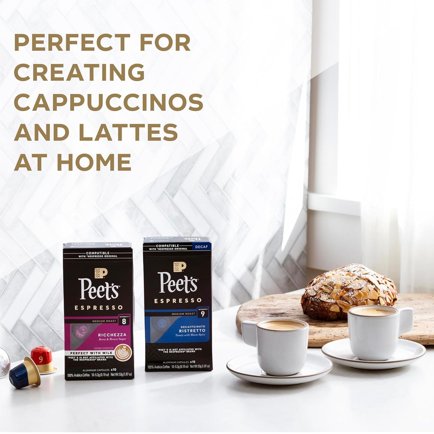 Peet's Coffee, Medium Roast Espresso Capsules, Compatible with Nespresso Original Machines - Big Bang, Intensity 9, 100 Count (10 Boxes of 10 Espresso Capsules)