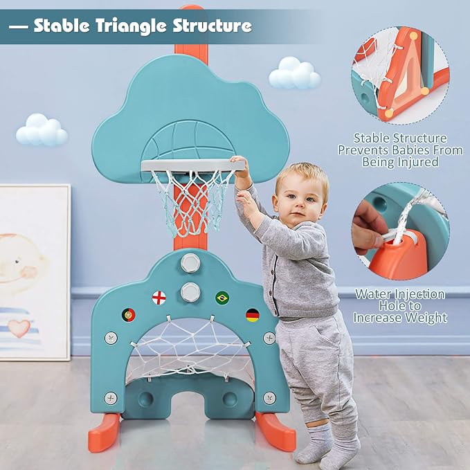 Costzon Kids Basketball Hoop, Toddler Sports Activity Center w/ 5 Adjustable Height Levels, Basketball Soccer Golf Game Set, Indoor Outdoor Basketball Hoop Set Gift for Baby Infant