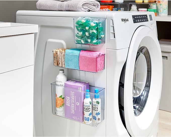 iDesign Magnetic Medium Clear Plastic Organizer Bins for Laundry Room Storage