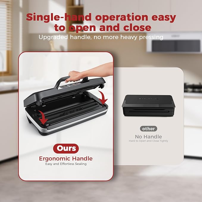 95kpa Vacuum Sealer, Commercial Fully Automatic Food Sealer, Powerful Sealing System, Double Heat Seal, Built-in Cutter and Bag Storage, 1 Roll Bag and 10 Precut Bags