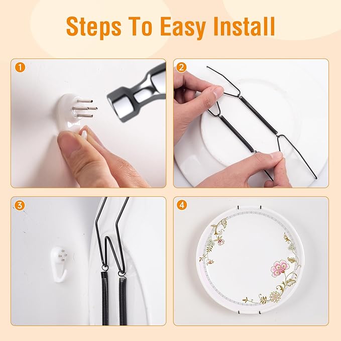 Bilillo Plate Hangers for The Wall, Suitable for 8''-10'' Decorative Plate,Invisible Heavy Duty Wire Plate Holder with Wall Hooks, Plate Hangers for Displaying Plates, Platter, Dish (Black)
