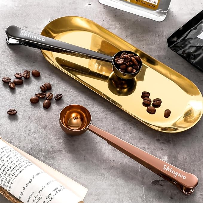 Golden Coffee Scoop with Bag Clip, Multi-Function Milk Powder Measuring Spoon, 20ml