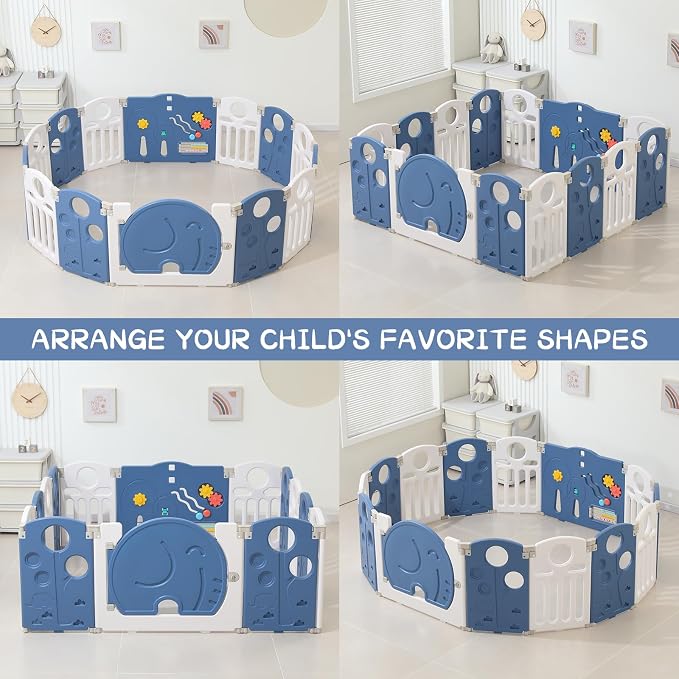 LulliSpace Baby Playpen,for Kids and Toddlers,Kids Activity Centre Safety Play Yard,Indoor&Outdoor Pattern Baby Fence with Game Panel, Safety Lock, Non-Slip Bases, Adjustable Shape,14 Panels