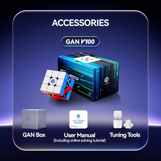 GAN V100 Maglev UV Speed Cube 3x3 Magnetic, Omni-directional Positioning 64g Lightweight Speedcube Brain Teaser Puzzle Fidget Toy for Kids Adults, 55mm Black Inner Surface
