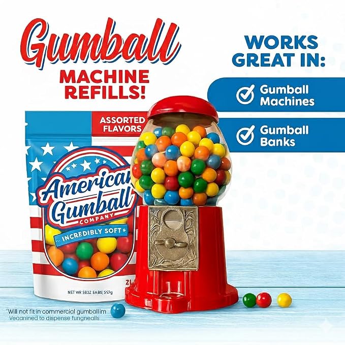 American Gumball Company Refill Gumballs 2 Pound Bag - .59 inch Small Gumballs for 1/2" Gumball Machine, Assorted Flavors