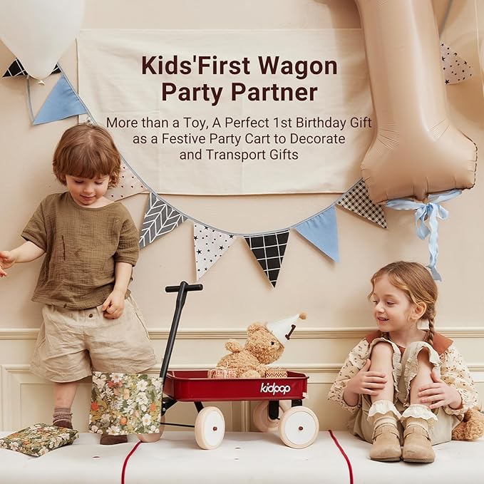 Kidpop Pula-Mini First Wagon for Toddlers, 4-Wheel Baby Pull Toy Cart for Kids Ages 1-3, Indoor & Outdoor Push Walker Toy, Ideal 1 Year Old Birthday Gifts (Grey)