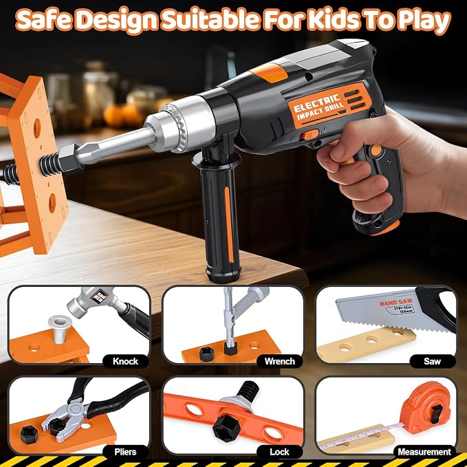 OCHIDO Kids Tool Set with Tool Box & Electronic Toy Drill, 41PCS Toddler Tool Set Kids Construction Toys for Ages 3,4,5,6,7,8, Kid Tools Boy Toys for Boys Christmas Birthday Gifts