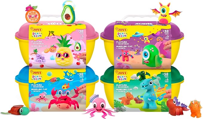 Jovi - Play&Fun Sweet, Fruit Character kit for Children with Modeling Clay | Includes Cutouts, 24 Non-Drying Clay Sticks and Tools to Create Fruit Characters, DIY Art for Kids