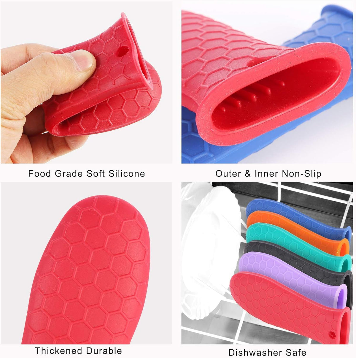 4 Pcs Silicone Hot Handle Holder, Non-Slip Potholder for Cast Iron Skillets, Rubber Pot Handle Sleeve Heat Resistant for Frying Pans & Griddles Sleeve Grip Handle Cover,Metal cookware Handles, Red