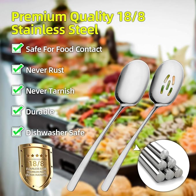SOLEADER Extra Large Serving Spoons Set of 12,Foodgrade 18/8 12 Inch Stainless Steel Serving Spoon,Buffet Serving Utensils,Spoons Silverware,Cooking Spoon,Pasta Spoon,Mixing Spoon