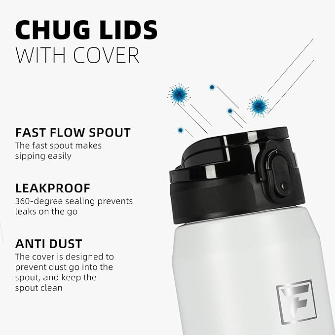 Fanhaw 24 oz Insulated Stainless Steel Water Bottle with Anti-Dust Chug Lid, Leakproof Vacuum Metal Bottle for Kids, Women & Men (Red)