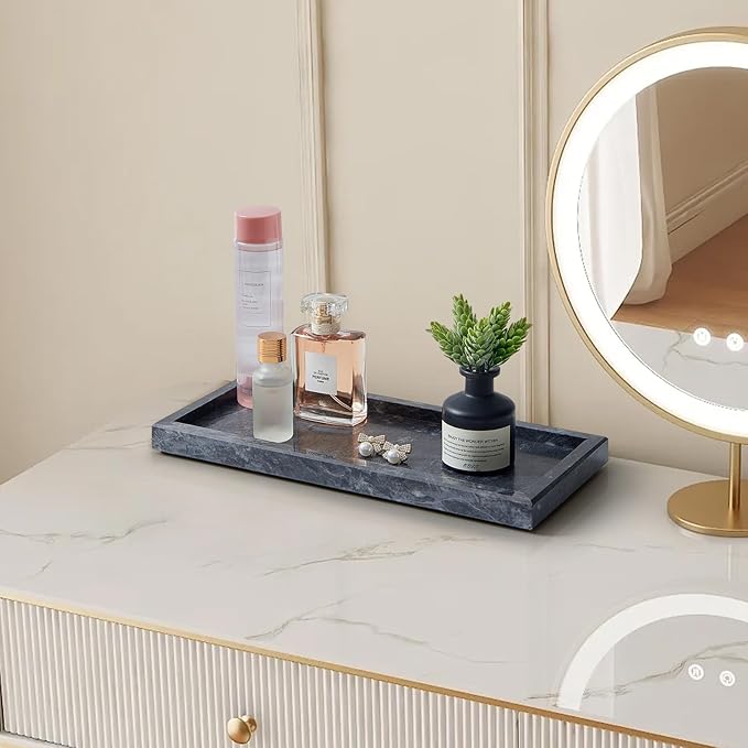 Luxury Natural Small Marble Tray for Bathroom Vanity and Kitchen Sink, Stone Countertop Organizer for Soap Dispenser, Jewelry, Perfume, Candle, Ring, Home Decor, Non-Resin Non-Ceramic