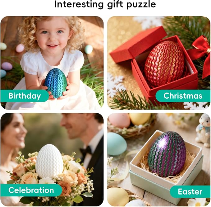 Money Puzzle Box for Cash Gift Card Holder - Reusable Secret Safe with 4 Unique Maze Egg Designs, 3D Printed Brain Teaser Game for Teens Adults, Easter Birthday Christmas Stocking Stuffer