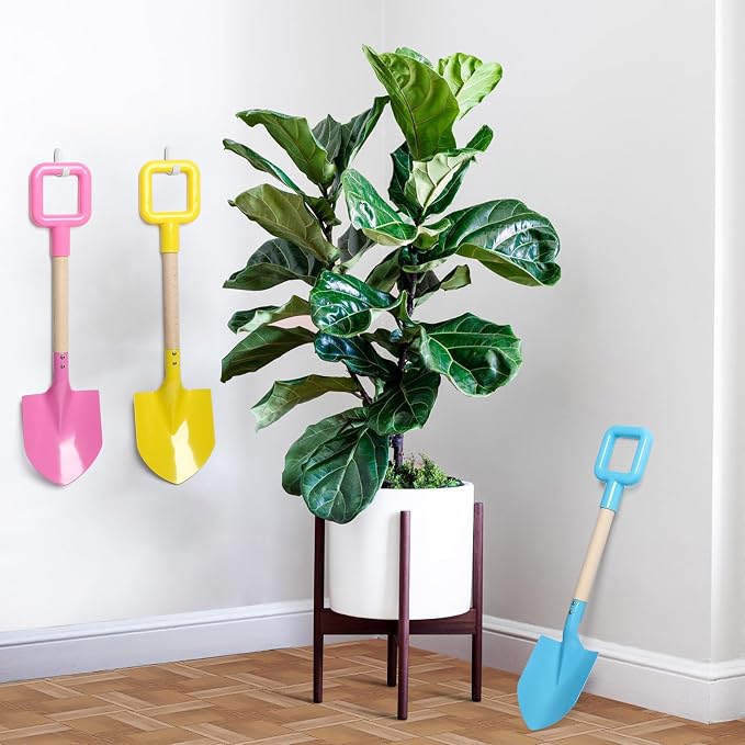 Dsmile 3Pcs Long Beach Shovels 16" Metal Kids Beach Spades Sand Shovels Toys with Wood Handle for Digging Shoveling Snow Sandbox Toys Set for Kids & Adults