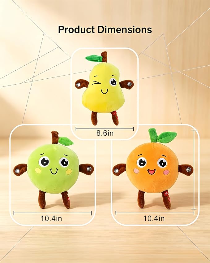 Soft Plush Musical Sensory Toy, Interactive Plush Toy with Sounds, Skin Touch Activated Sound Doll, Dual Mode Educational Toy, Fruit Style Gift for Baby Kids Boys Girls All Ages(Yellow Pear)