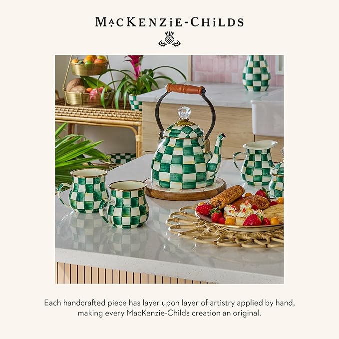 MACKENZIE-CHILDS Enamel Everyday Bowl, Serving Bowl for Entertaining, Small, Green-and-White Emerald Check