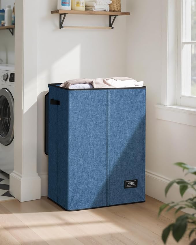 SOLEDI Laundry Hamper with Lid 130L Large & Tall Collapsible Laundry Basket, Clothes Hamper with Bag Removable Easy to Carry, Dirty Hampers for Bedroom, Bathroom, Dorm, College, Blue
