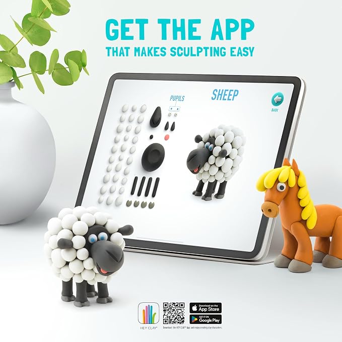 HEY CLAY Colorful Modeling Air Dry Clay for Kids 6 cans with Fun Interactive Instructions App - Kids Activities Age 3+ (Animals: Piggy, Horse, Rabbit)